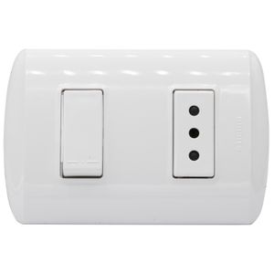Placa Armada Interruptor 9/12 + Enchufe 10 A Blanco