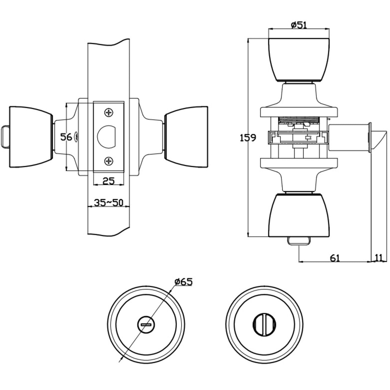 Cerradura tubular pomo dormitorio Tulipa 615 acero inoxidable Safer