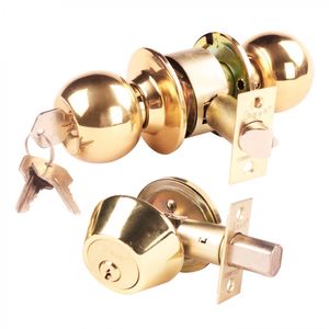 Cerradura Pomo + Cerrojo Acceso Antibacteriana Bronce Pulido