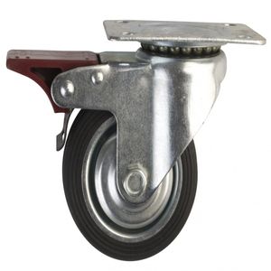 Rueda Goma Con Base Y Freno 75 mm Negro