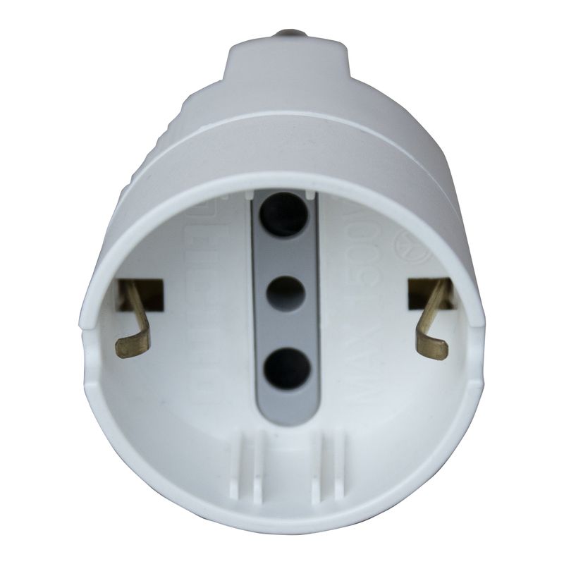 Adaptador enchufe schuko 2P más T 16A, Blanco