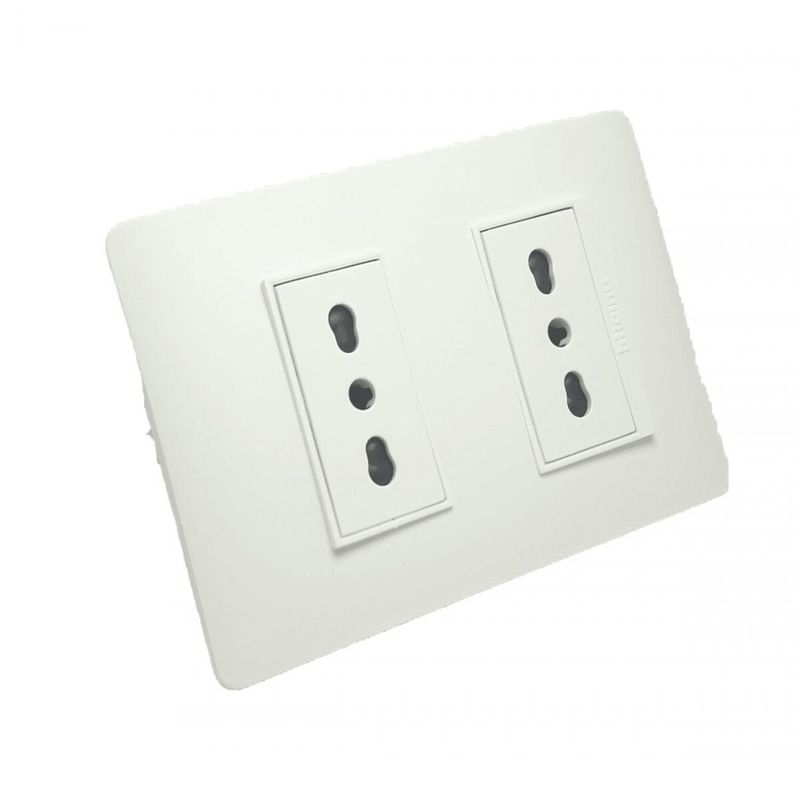 Enchufe Doble, Enchufe de Pared, Toma de Corriente Doble, Color Blanco,  para Montaje en Superficie,10AX,16A,250V, 2 Enchufes (1 TOMA+2  INTERRUPTORES)