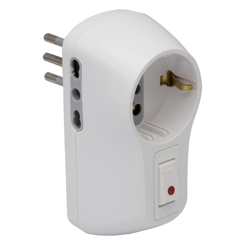 Adaptador enchufe schuko 2P más T 16A, Blanco