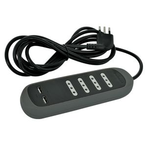 Alargador 4 Tomas 2 USB 3 m Negro