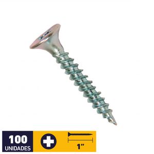 Tornillo Volcanita Metal Punta Fina #6 x 1" 100 un Zincado