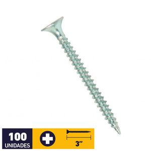 Tornillo Volcanita Metal Punta Fina #8 x 3" 100 un Zincado