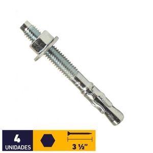 Perno Anclaje + Tuerca + Golilla 3/8 x 3 1/2" 4 un