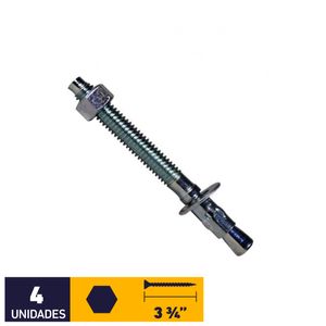 Perno Anclaje + Tuerca + Golilla 3/8 x 3 3/4" 4 un