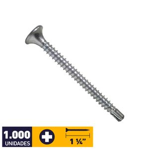 Tornillo Autoperforante Trompeta Punta Broca #6 x 1 1/4 Pote 1000 un Zincado