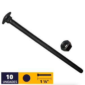 Perno Coche + Tuerca 1/4 x 1 1/2" Negro 10 un