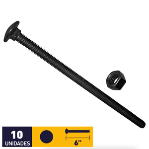 Perno Coche + Tuerca 3/8 x 6" Negro 10 un