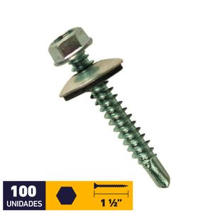 Tornillo Autoperforante Golilla Hexagonal Punta Broca #12 x 1 1/2" Zincado 100 un