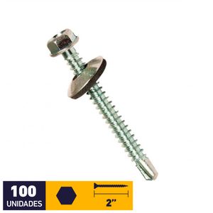 Tornillo Autoperforante Golilla Hexagonal Punta Broca #12 x 2" Zincado 100 un