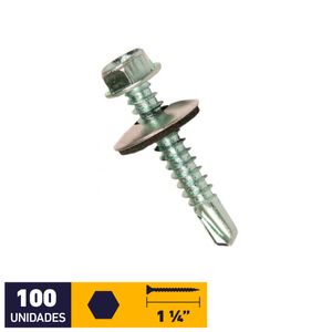Tornillo Autoperforante Golilla Hexagonal Punta Broca #12 x 1 1/4" Zincado 100 un