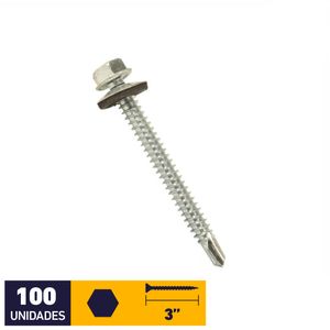 Tornillo Autoperforante Golilla Hexagonal Punta Broca 1/4 x 3" Zincado 100 un