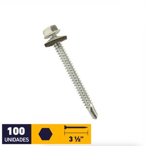 Tornillo Autoperforante Golilla Hexagonal Punta Broca 1/4 x 3 1/2" Zincado 100 un