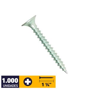 Tornillo Volcanita Metal Punta Fina #6 x 1 1/4" Pote 1000 un Zincado