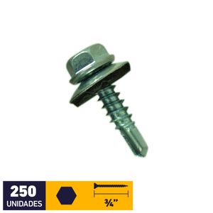 Tornillo Autoperforante Golilla Hexagonal Punta Broca #10 x 3/4" Zincado Pote 250 un