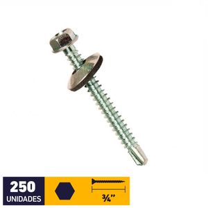 Tornillo Autoperforante Golilla Hexagonal Punta Broca #12 x 3/4" Zincado Pote 250 un