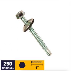 Tornillo Autoperforante Golilla Hexagonal Punta Broca #12 x 1" Zincado Pote 250 un