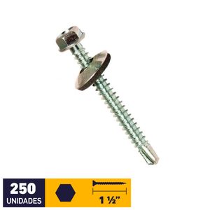 Tornillo Autoperforante Golilla Hexagonal Punta Broca #12 x 1 1/2" Zincado Pote 250 un