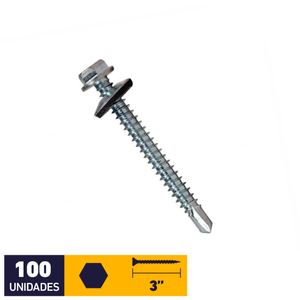 Tornillo Autoperforante Golilla Hexagonal Punta Broca #12 x 3" Zincado 100 un