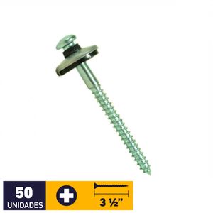 Tornillo Golilla Redonda Punta Fina #12 x 3 1/2" Zincado 50 un