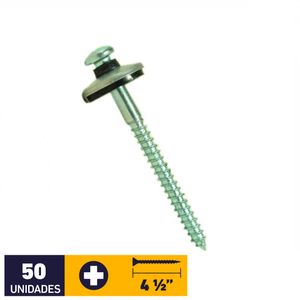 Tornillo Golilla Redonda Punta Fina #12 x 4 1/2" Zincado 50 un