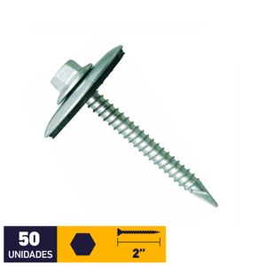 Tornillo Golilla Hexagonal Policarbonato Madera Punta Fina #12 x 2" 50 un