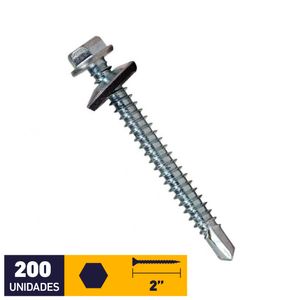 Tornillo Autoperforante Golilla Hexagonal Punta Broca #12 x 2" Zincado Pote 200 un