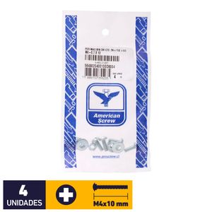 Perno Cocina + Tuerca + Golilla M4 x 10 mm 4 un Zincado