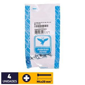 Perno Cocina + Tuerca + Golilla M4 x 20 mm 4 un Zincado
