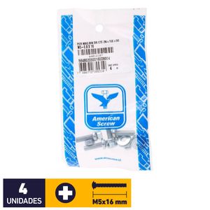 Perno Cocina + Tuerca + Golilla M5 x 16 mm 4 un Zincado