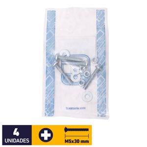 Perno Cocina + Tuerca + Golilla M5 x 30 mm 4 un Zincado
