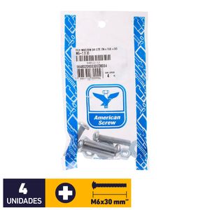 Perno Cocina + Tuerca + Golilla M6 x 30 mm 4 un Zincado