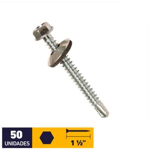 Tornillo Autoperforante Golilla Hexagonal Punta Broca #12 x 1 1/2” Zincado 50 un