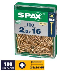 Tornillo Spax Plana Pozidrive Yellox #2,5 x 16 mm 100 un