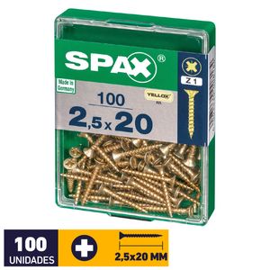 Tornillo Spax Plana Pozidrive Yellox #2,5 x 20 mm 100 un