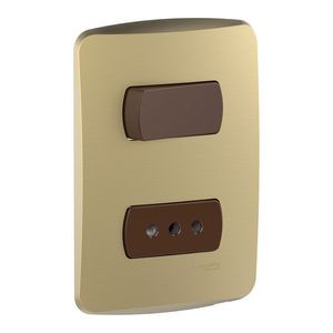 Placa Armada Interruptor 9/12 + Enchufe 10 A Miluz Dorado
