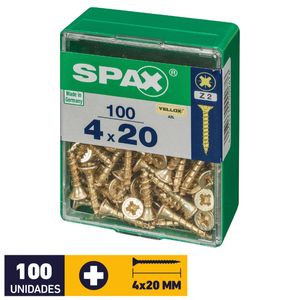 Tornillo Spax Plana Pozidrive Yellox #4 x 20 mm 100 un