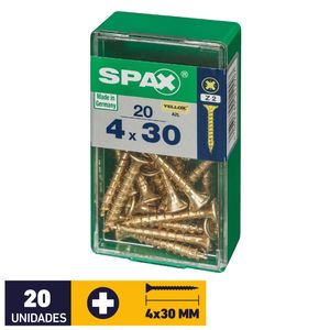Tornillo Spax Plana Pozidrive Yellox #4 x 30 mm 20 un
