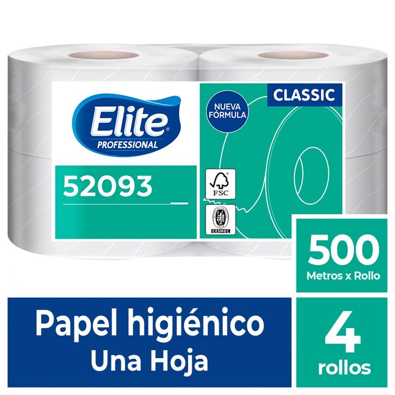 Papel Higénico Hoja Simple 500 Mt 4 Rollos Elite