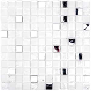 Malla Mosaico 30 x 30 cm Vidrio Cuadrado Blanco Plata