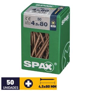 Tornillo Spax Plana Pozidrive Yellox #4,5 x 80 mm 50 un