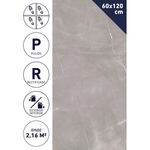 Porcelanato 60 x 120 cm 2,16 m2 Pietra Lgray Pulido