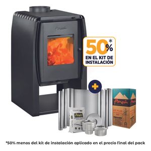 Estufa a Leña Nordic 350 5"+ Kit Instalación Plus Leña 5"