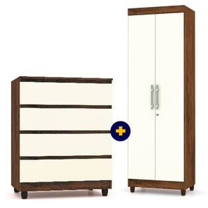 Pack Closet 2 Puertas + Cómoda Rio 4 Cajones Tabaco Crema