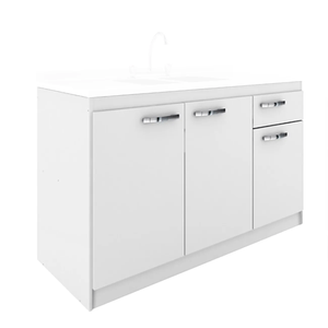 Mueble Base Lavaplatos 120 x 48 x 81 cm 3 Puertas Blanco Brillante Sin Cubierta