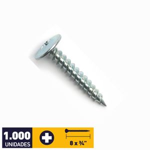 Tornillo Truss Lenteja Fina Zincado #8 X 3/4 1000 un