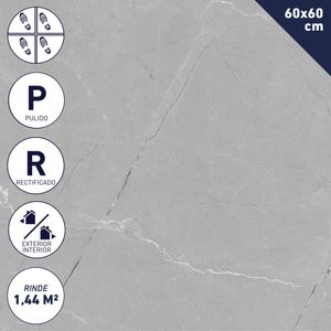 Gres Porcelánico 60 x 60 cm 1,44 M2 Carrara Gris Pulido